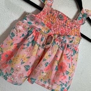 Little Lass pink floral dress with flutter sleeves and sequins size 5